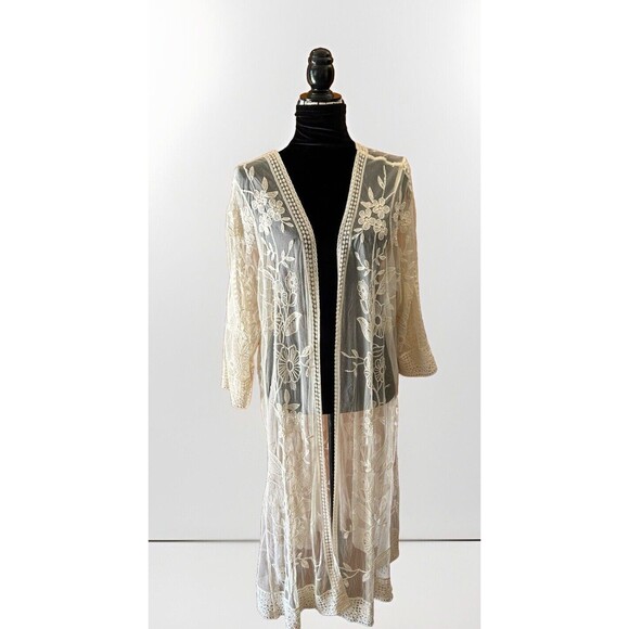 Lane Bryant Lace Kimono Open Front Embroidered Off White Size 14/16 Lounge Wear - Picture 1 of 7